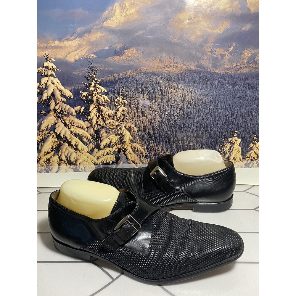 Paul Fredrick Monk Strap Mens Dress Shoes Sz 10.5 M Black Leather  Made In Italy - Picture 2 of 16
